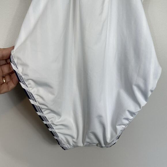 Lands End Lace Up One-Piece Swimsuit Womens 12 Blue & White Beach Resort Cruise - Picture 11 of 13